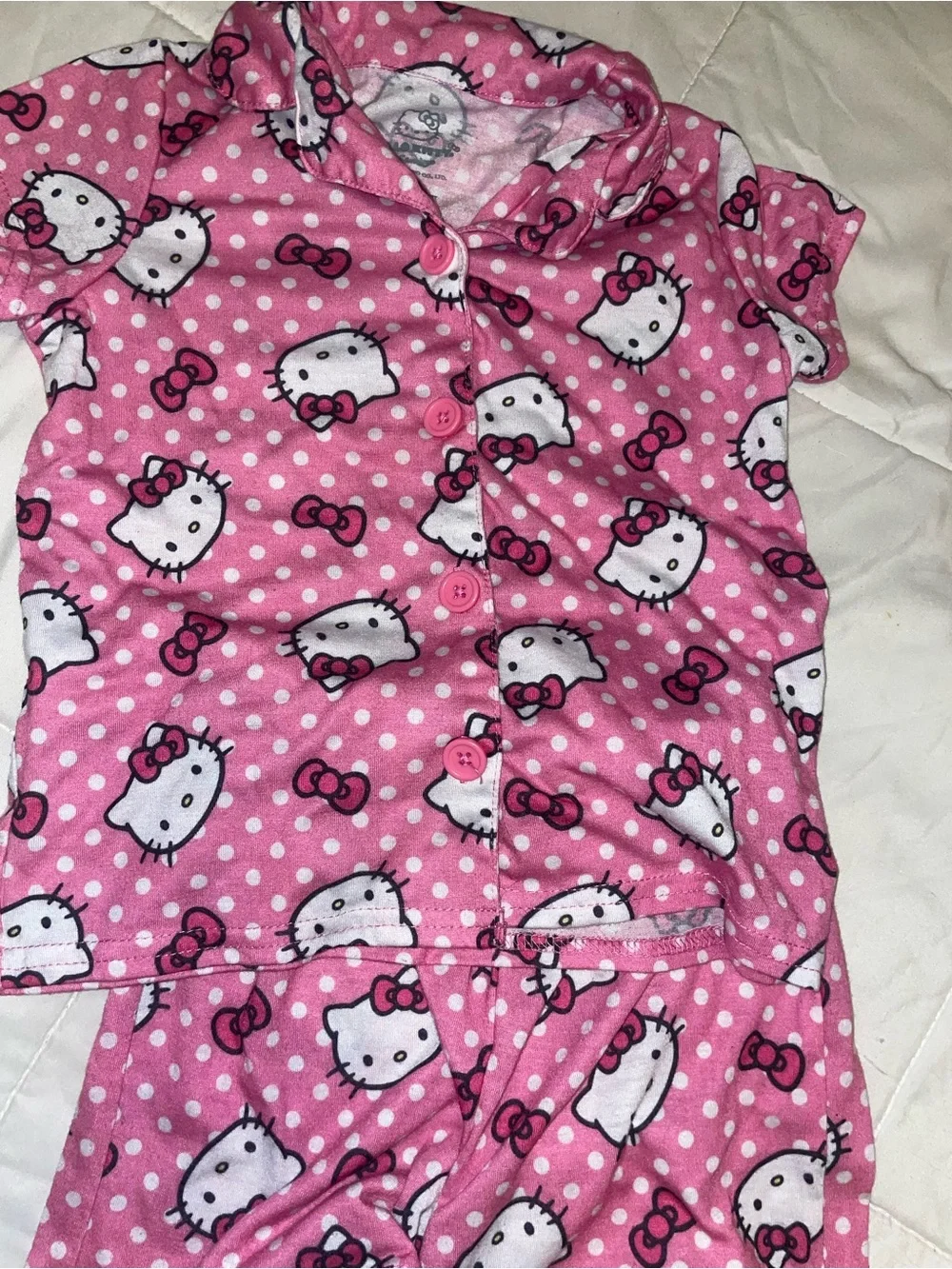 Hello Kitty Pink and White Polka Dot Kids Pajama Top